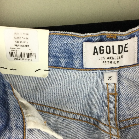 NWT Agolde Iris High Rise A-Line Prankster Wash Denim Mini Skirt Size 25 - Picture 10 of 12